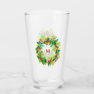 Monogrammed Christmas Wreath Glass