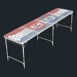 Monogrammed Circle Pyramid Red White Blue Wood Beer Pong Table<br><div class="desc">Monogrammed Beer Pong Table which you can personalise. This rustic red white and blue wood look regulation size table has white circle pyramids at each end, to use as cup placement guides. The logo badge style monogram can be customised with your business or family name, year established and your initials....</div>