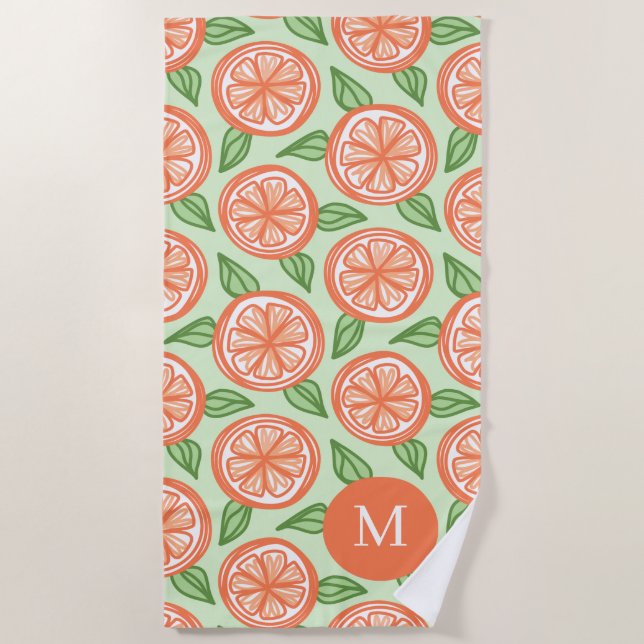 Monogrammed citrus orange pattern pool beach towel (Front)