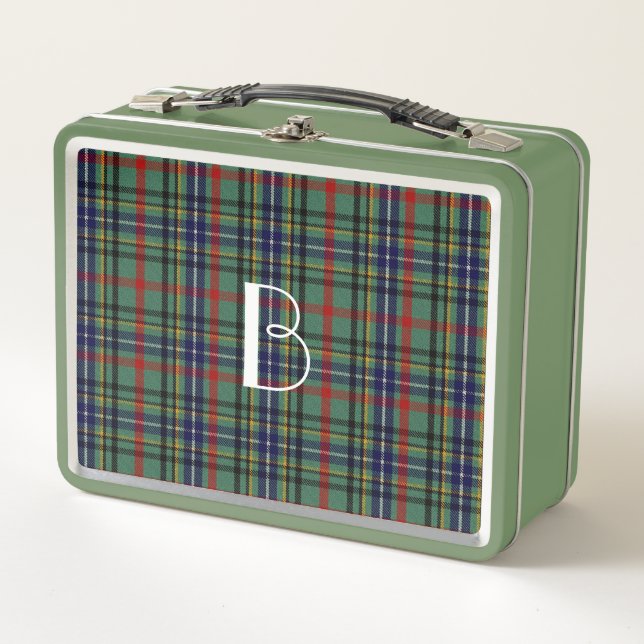 Monogrammed Clan Bisset Plaid  Metal Lunch Box (Front)
