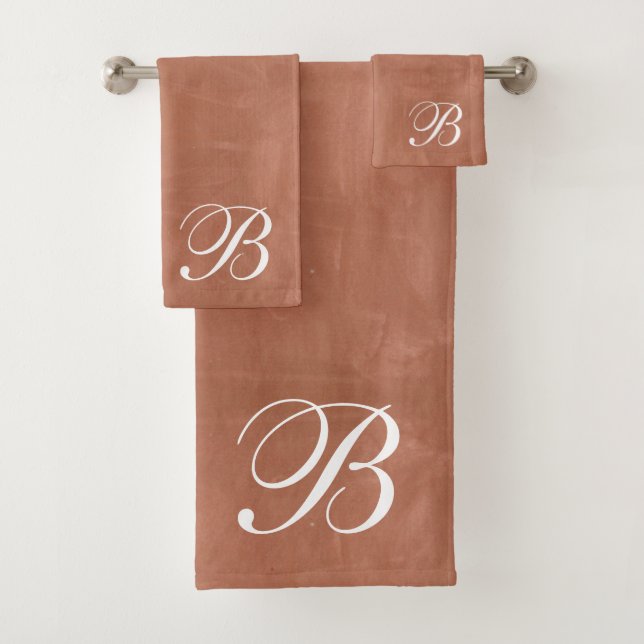 Monogrammed Clay Terracotta Brushstrokes Bath Towel Set (Insitu)