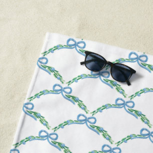 Monogrammed Coastal Coquette Blue Bow Beach Towel