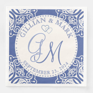 Monogrammed Cobalt & Sand Wedding  Napkin