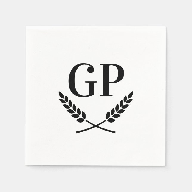 Monogrammed cocktail napkins with wreath logo (Front)