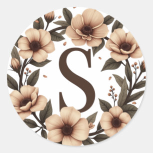 Monogrammed Coffee Bean Wreath Classic Round Sticker