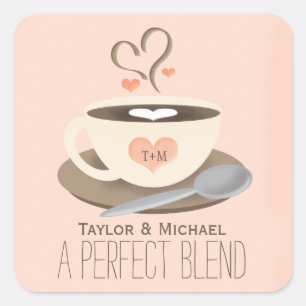 Monogrammed Coffee Cup Heart Wedding Party Favour Square Sticker