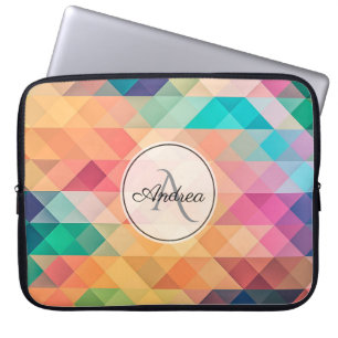 Monogrammed Colorful Geometric Pattern Laptop Sleeve
