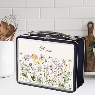 Monogrammed Colorful Wildflower Garden Metal Lunch Box