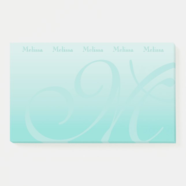 Monogrammed Colour Block Pastel Teal Post-it Notes (Front)