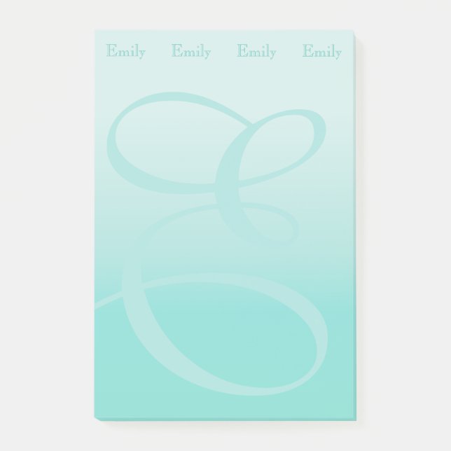 Monogrammed Colour Block Pastel Teal Post-it Notes (Front)