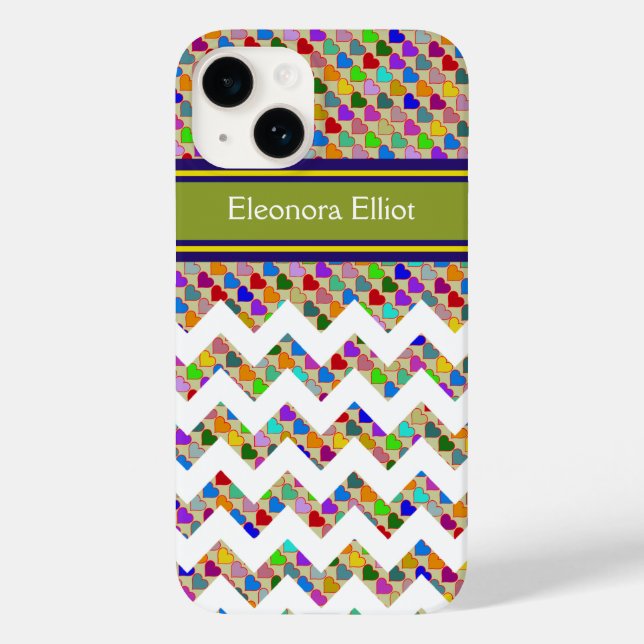Monogrammed colour hearts & chevron Case-Mate iPhone case (Back)