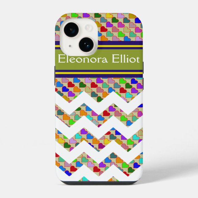 Monogrammed colour hearts & chevron iPhone case (Back)