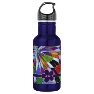 Monogrammed Colourful Abstract Stained Glass 532 Ml Water Bottle