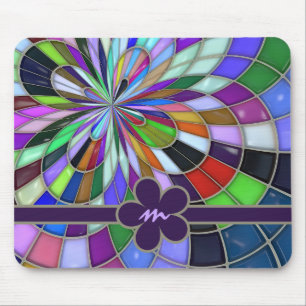 Monogrammed Colourful Abstract Stained Glass Mouse Mat