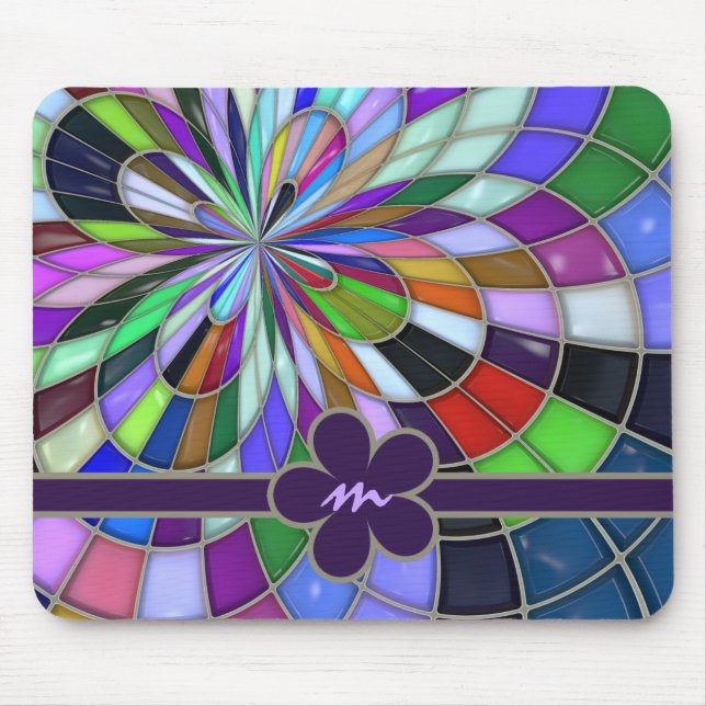 Monogrammed Colourful Abstract Stained Glass Mouse Mat (Front)