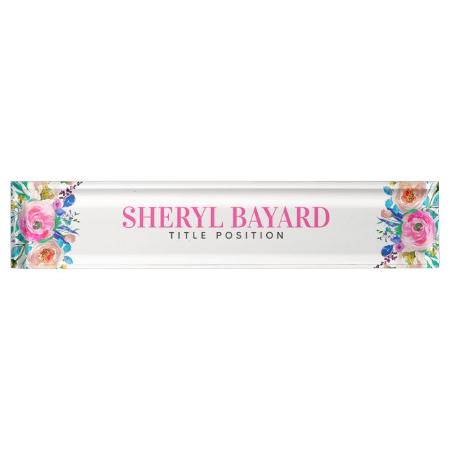 Monogrammed Colourful Blossoms Nameplate (Front)