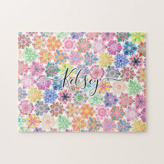 Monogrammed Colourful Boho Mandala Pattern Add Nam Jigsaw Puzzle