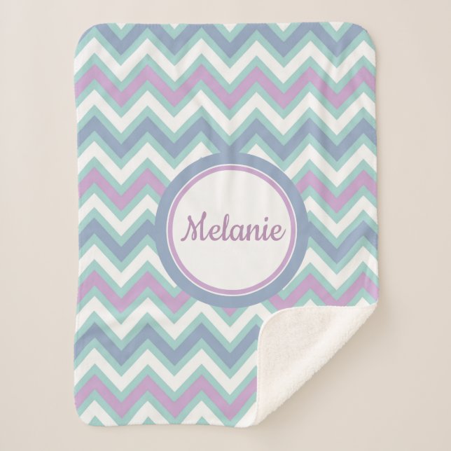 Monogrammed Colourful Chevron Sherpa Blanket (Front)