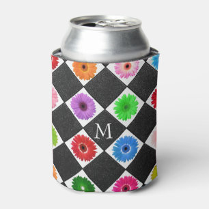 Monogrammed Colourful Daisy Pattern Can Cooler