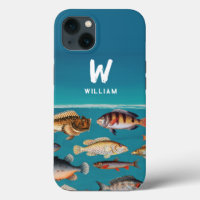 Monogrammed Colourful Fish Under Blue Ocean