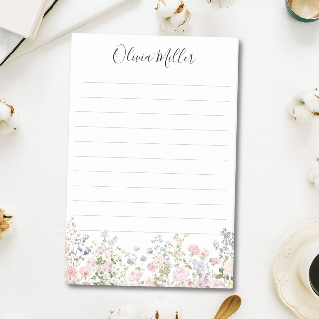 Monogrammed Colourful Flower Garden Floral Lined Post-it Notes (In situ)