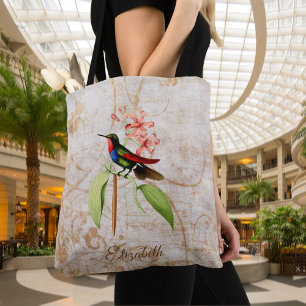 Monogrammed Colourful Hummingbird Tote Bag