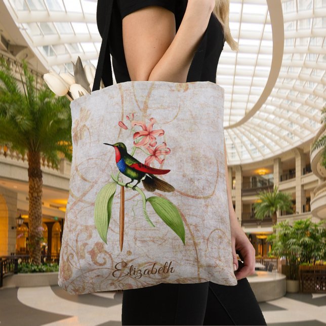 Monogrammed Colourful Hummingbird Tote Bag (Creator Uploaded)
