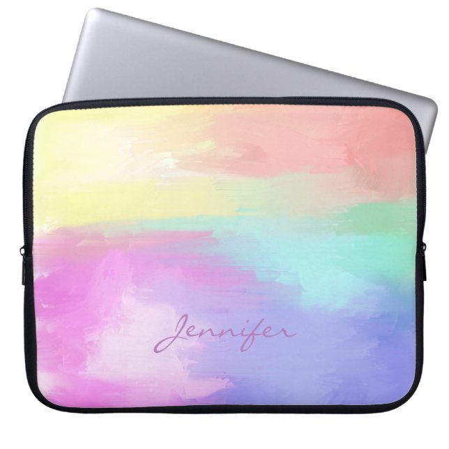 Monogrammed Colourful Oil Paint Brush Strokes Laptop Sleeve (Front)