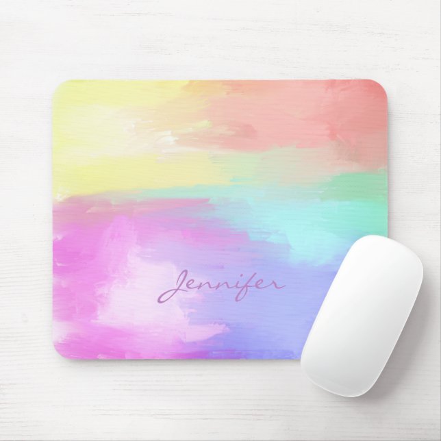 Monogrammed Colourful Oil Paint Brush Strokes Mouse Mat (With Mouse)