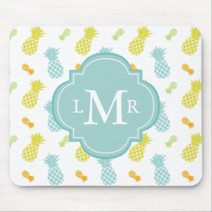 Monogrammed Colourful Pineapples Pattern Mouse Mat