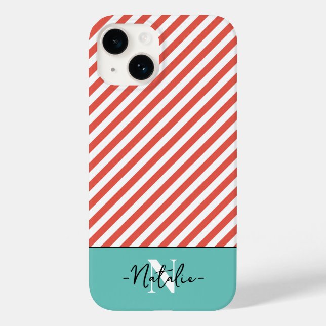 Monogrammed colourful striped pattern Red and blue Case-Mate iPhone Case (Back)