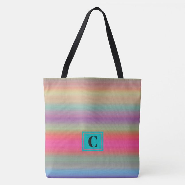Monogrammed Colourful Stripes Tote Bag (Front)