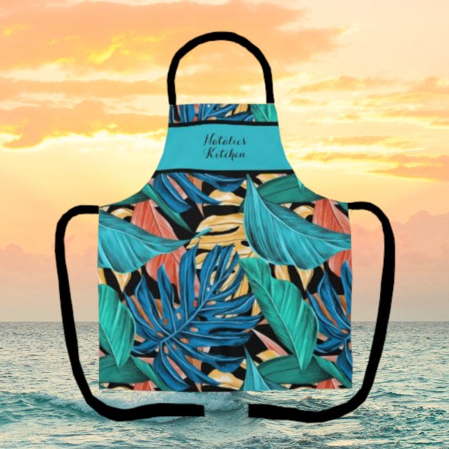 Monogrammed Colourful Tropical Print Kitchen Apron (Creator Uploaded)