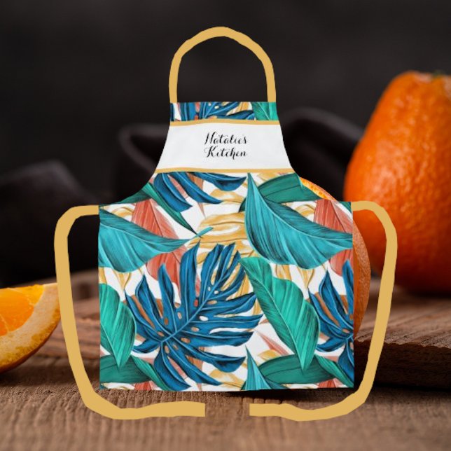 Monogrammed Colourful Tropical Print Kitchen Apron (Creator Uploaded)