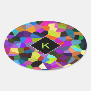 Monogrammed Confetti in Jewel Tones Oval Sticker