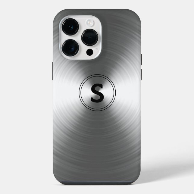 Monogrammed Contemporary Silver Radiant Pattern iPhone Case (Back)