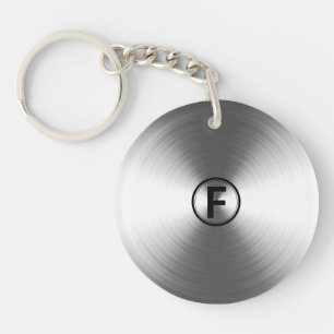 Monogrammed Contemporary Silver Radiant Pattern Key Ring
