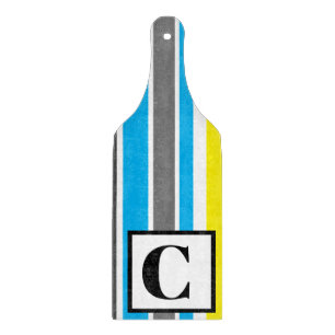 Monogrammed Cool Colours Stripes Paddle Glass Cutting Board