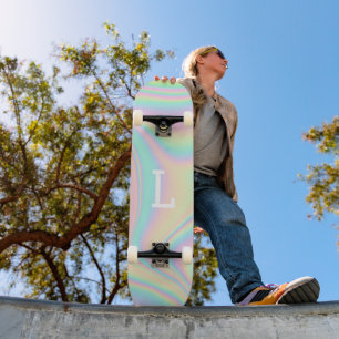 Monogrammed Cool Girly Modern Rainbow Skateboard