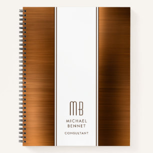 Monogrammed Copper Brown Brushed Metallic Business Notebook