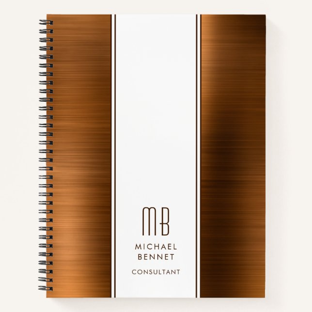 Monogrammed Copper Brown Brushed Metallic Business Notebook (Front)