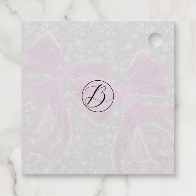 Monogrammed Coquette pink bows foil Favour Tag (Back)