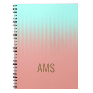 Monogrammed Coral and Turquoise Stripes Notebook