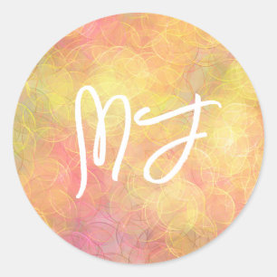Monogrammed Coral and Yellow Classic Round Sticker