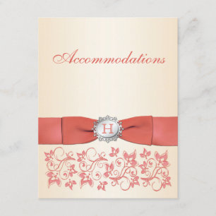 Monogrammed Coral, Champagne Floral Enclosure Card