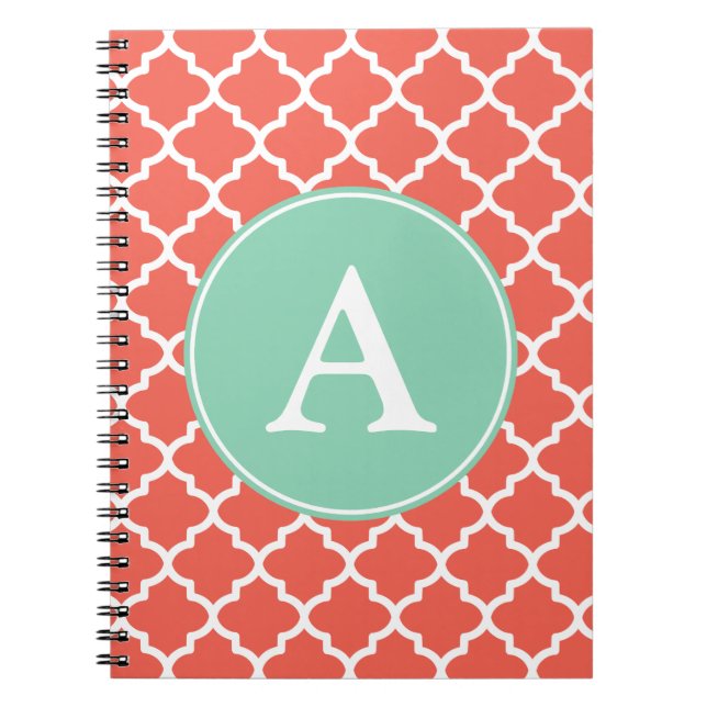 Monogrammed Coral Mint Notebook (Front)