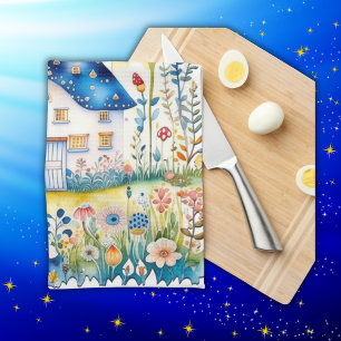 Monogrammed Cottagecore Home with Mushrooms   Tea Towel