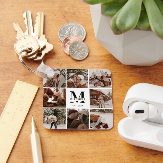 Monogrammed Couple Photo Collage | Monogram Gift Key Ring (Desk)