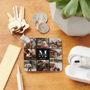 Monogrammed Couple Photo Collage   Monogram Gift Key Ring