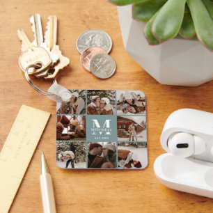 Monogrammed Couple Photo Collage   Monogram Green Key Ring